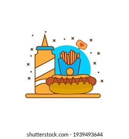 Tasty Combo Menu Hotdog with Mustard Vector Illustration. this is editable.
