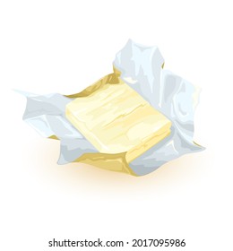 Tasty component of morning breakfast. Vector animal fat, delicious paste spread on toast, quick lunch idea, margarine for bakery, cooking design. Isolated on white background