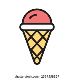 Tasty cone ice cream icon, ideal for dessert and snack illustrations