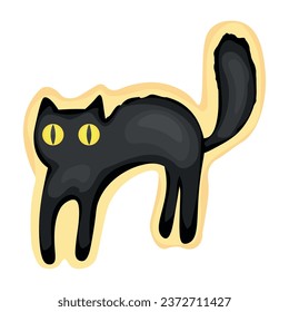 Tasty cookie in shape of black cat on white background