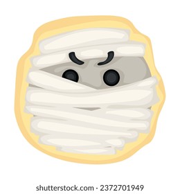 Tasty cookie in shape of mummy on white background