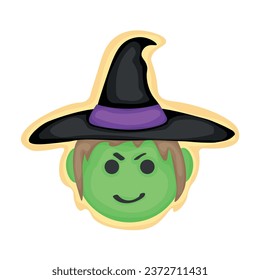 Tasty cookie in shape of witch's head on white background