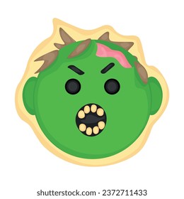 Tasty cookie in shape of zombie's head on white background