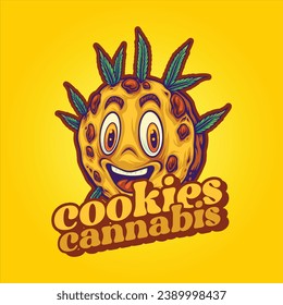 Tasty cookies cannabis edible chocolate chip vector illustrations for your work logo, merchandise t-shirt, stickers and label designs, poster, greeting cards advertising business company or brands