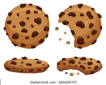 Tasty cookies with chocolate crisps. Design elements for print, card, poster, banner, fabric. Vector illustration.