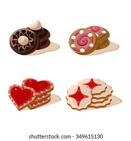 Tasty cookies vector illustration set, collection of sweets