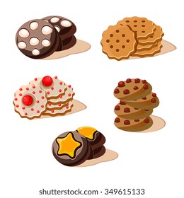 Tasty cookies vector illustration set, collection of sweets