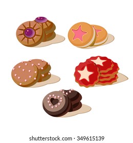 Tasty cookies vector illustration set, collection of sweets