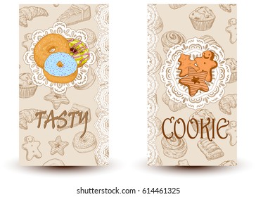 Tasty and cookies.Design elements in sketch style for confectionery and bakery shops. Perfect for restaurant brochure, cafe flyer, delivery menu