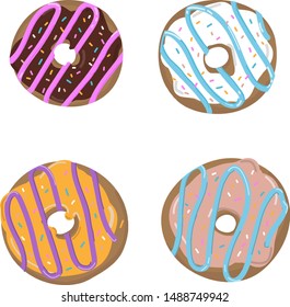 Tasty coorful donuts with different flavours