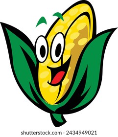 Tasty Corn Mascot Cartoon Vector Drawing Illustration