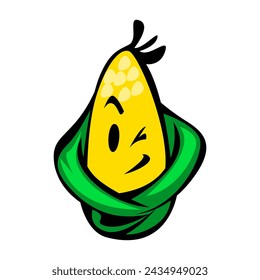 Tasty Corn Mascot Cartoon Vector Drawing Illustration