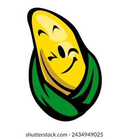 Tasty Corn Mascot Cartoon Vector Drawing Illustration