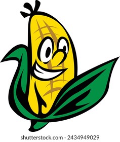 Tasty Corn Mascot Cartoon Vector Drawing Illustration