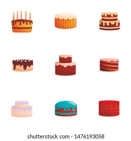 Tasty cream cake icon set. Cartoon set of 9 tasty cream cake vector icons for web design isolated on white background