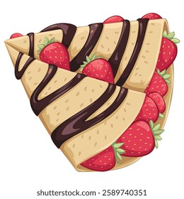 Tasty Crepe with Strawberry and Chocolate Vector Pancakes for Websites