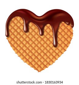 Tasty Crispy wafers with chocolate in a heart shape. Vector illustration.