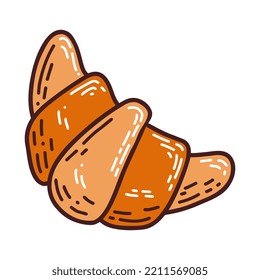 Tasty croissant in doodle style with hatching on white background, a hand drawn vector doodle illustration