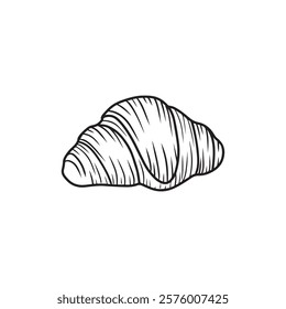 Tasty croissant ink drawing isolated on white background. Hand drawn vector sketch illustration in doodle engraved vintage line art style. French bakery pastry design, package drawing, menu