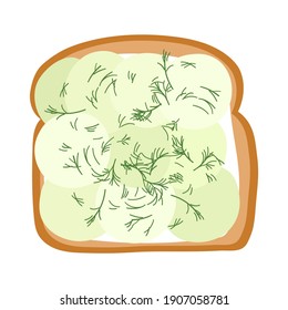 Tasty cucumber toast with green isolated on white background. Vector hand drawn illustration.