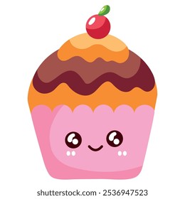 Sabroso cupcake caramelo Kawaii aislado