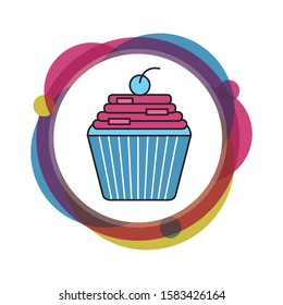 Tasty cupcake with cream and cherry, vector illustration