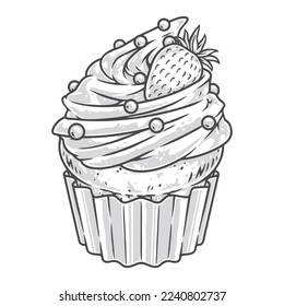 Tasty cupcake element colorful detailed festive dessert prepared by confectioner with sweet cream and bun vector illustration