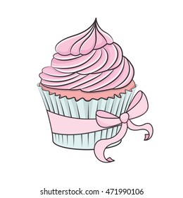 Tasty cupcake with ribbon.Vector illustration