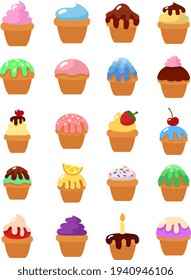 Tasty cupcakes, illustration, vector on a white background