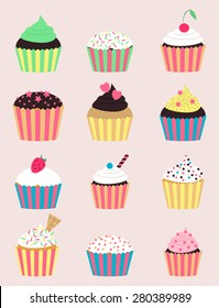 Tasty cupcakes set.