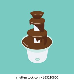 Tasty & Delicious Hot Chocolate Fountain Cartoon. Chocolate Milk Machine Dessert Vector Isolated Flat Design Symbol. Sweet Brown Sauce Fondue Icon. 