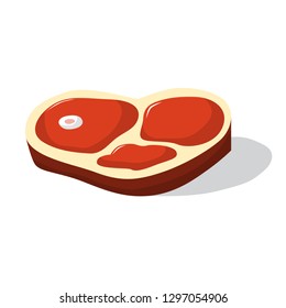 Tasty delicious meat steak for bbq. Beef or pork. Uncooked meat slice for cooking on grill. Isolated vector illustration in cartoon style