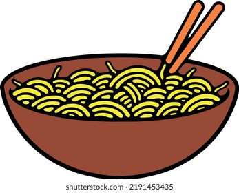 Deliciosos y deliciosos fideos vectores e ilustración comida fresca y saludable almuerzo cena desayuno spaghetti casero de dibujo tradicional.
