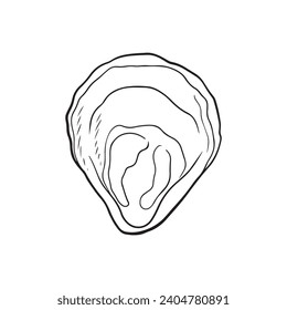 Tasty delicious oyster shell in black isolated on white background. Hand drawn vector sketch illustration in doodle vintage engraved style. Fresh seaf