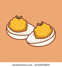 Tasty delicious savory foods premium vector arts. deviled egg cartoon doodle 