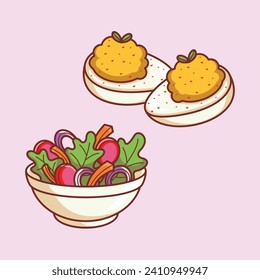 Tasty delicious savory foods premium vector arts. cartoon doodle cute icon design