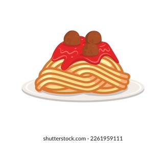Tasty and Delicious Spaghetti with Meatballs Illustration
