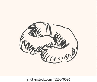 Tasty dessert pretzel icon, in sketch hand drawn style, for food, cafe and restaurant business design. Vector
