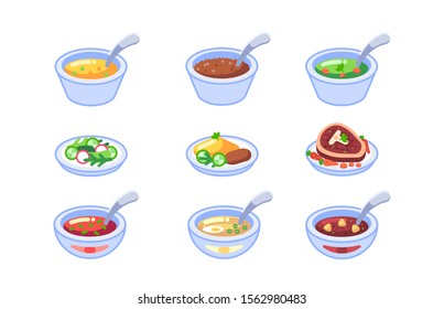 Tasty dinners vector icons. Different dinners vector illustration.
