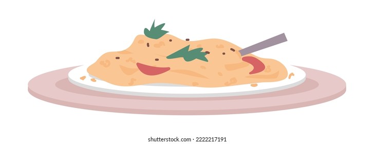 Tasty dish semi flat color vector object. Editable element. Full sized item on white. Pasta on plate. Healthy and organic food simple cartoon style illustration for web graphic design and animation