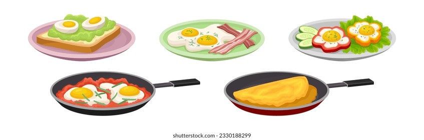 Tasty Dishes with Egg Ingredient Served Vector Set