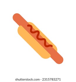 Tasty divine delicious appetizing yummy Hot Dog with ketchup fast food icon. Vector illustration in minimal cartoon flat style isolated on white background. For delivery, menu card, vendor.