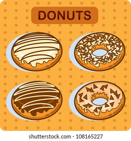 Tasty donut - cartoon vector. Set of donuts. Cartoon illustration.