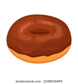 Tasty donut covered with chocolate icing vector illustration. Cartoon drawing of sweet dessert isolated on white background. Cooking concept