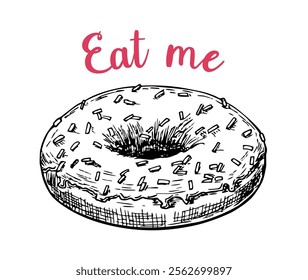 Tasty donut. Hand drawn vector illustration. Glazed Donut sketch. Sweet dessert