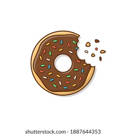 Tasty Donut With A Mouth Bite Vector Icon Illustration. Cute, Colorful And Glossy Donuts With Glaze And Powder