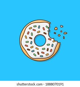 Tasty Donut With A Mouth Bite Vector Icon Illustration. Cute, Colorful And Glossy Donuts With Glaze And Powder