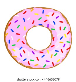 Tasty donut with pink cream. Vector Illustration