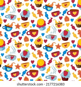 Tasty drink and sweet seamless pattern vector