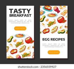 Tasty Egg Food Banner Design with Cooked Meal Vector Template